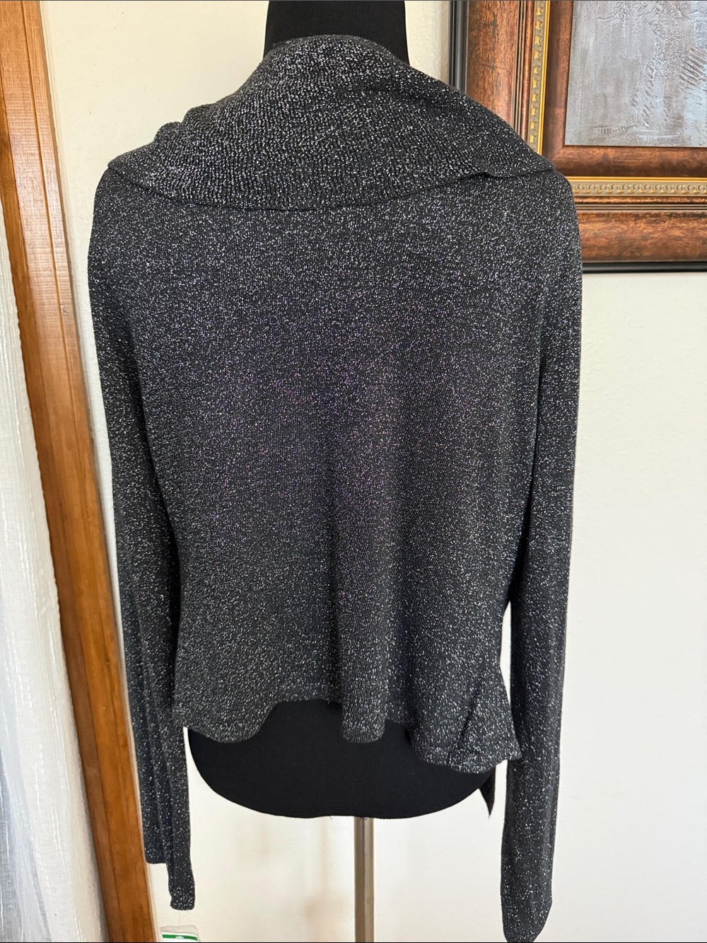 INC International Concepts Black Sparkle Ruffle Open-Front Cardigan - Picture 5 of 6